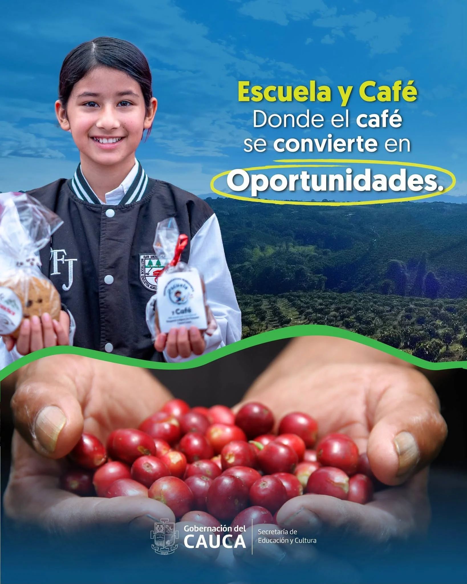 La educación también se cultiva en el territorio. A través del programa Escuela y Café, la Gobernación del Cauca acompaña a jóvenes estudiantes para que fortalezcan sus conocimientos, reconozcan las potencialidades de sus comunidades y encuentren en el campo nuevas oportunidades para construir su proyecto de vida.